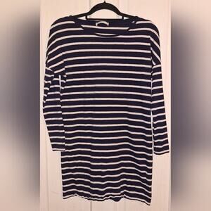 Zara Blue & White Stripped Size Small Tunic Top Shirt 100% Organic Cotton Sporty